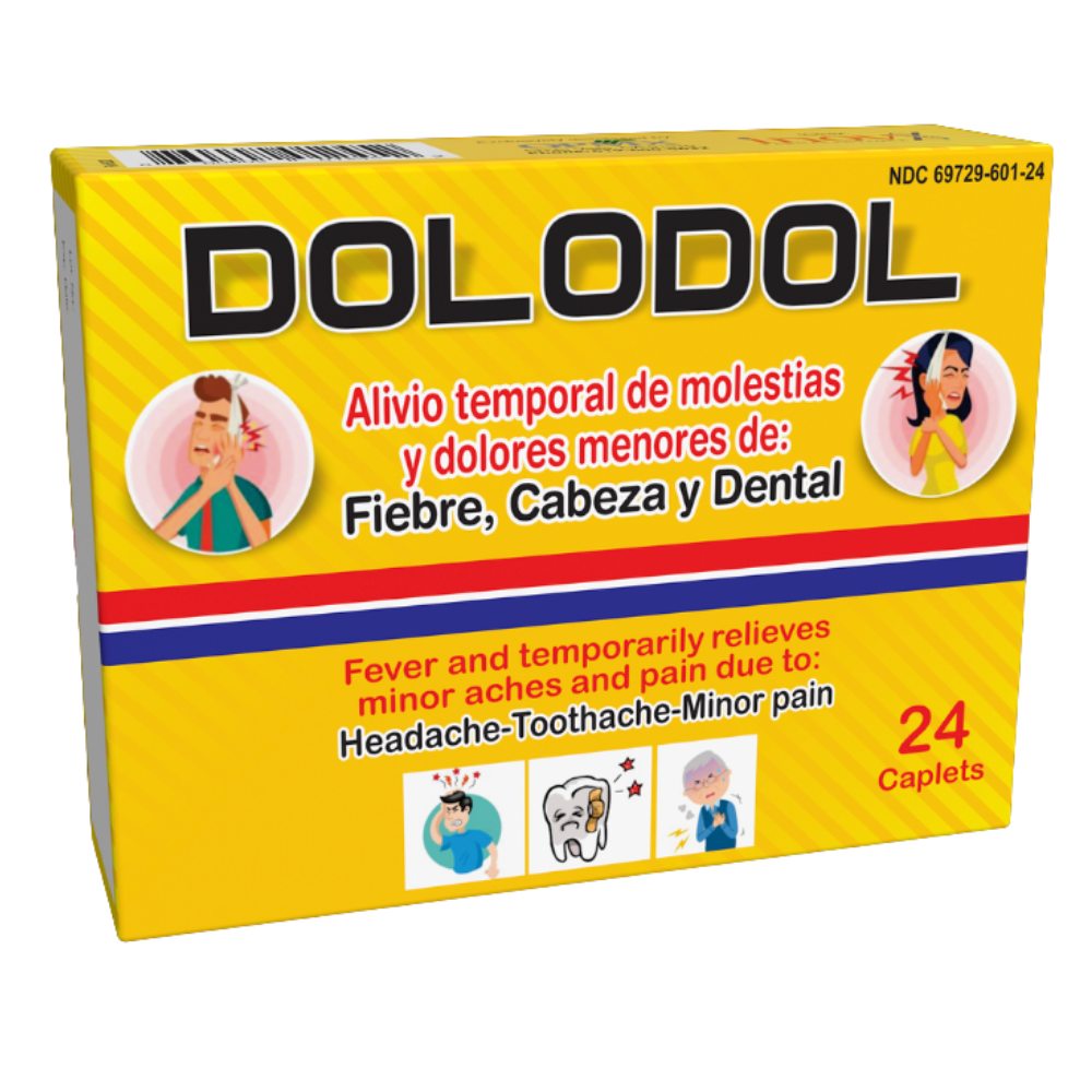 Dolodol 24 caplets per box, NDC 69729-601-24